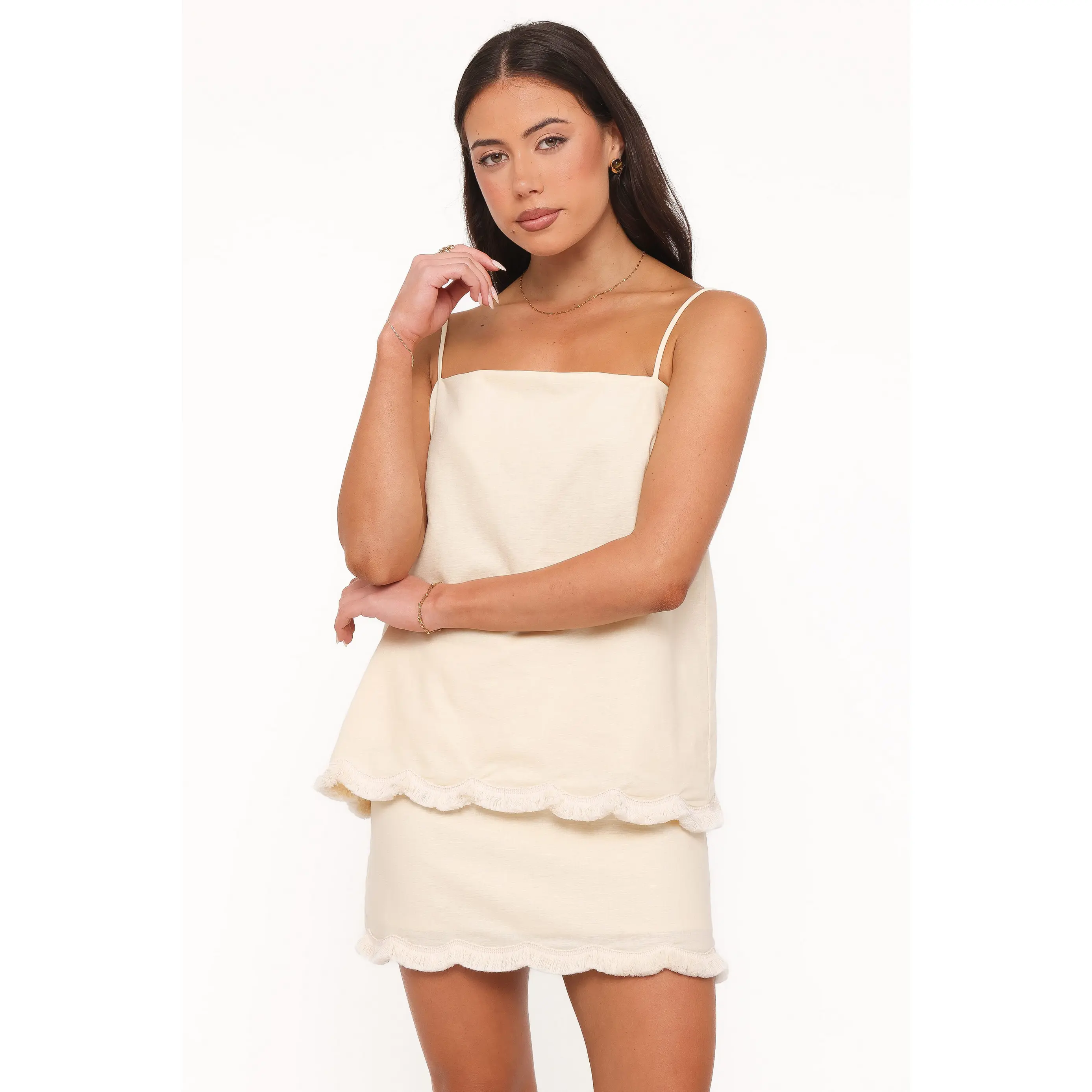 Venate Scallop Skirt Set - Yellow