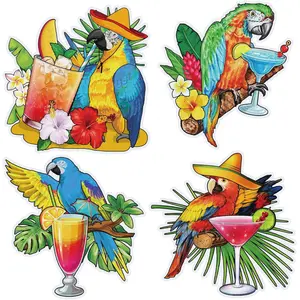 4 Pieces Margarita Parrot Magnets Tropical Drink Cruise Door Decorations Drinking Parrot Cruise Door Magnets for Carnival Refrigerator Decorating Magnet Fridge Magnet (Wine Glass Theme)