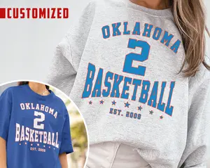 Customized Oklahoma Thunde Crewneck Sweatshirt T-shirt Thunder Sweater Thunder T-shirt Vintage Oklahoma Basketball Fans Shirt