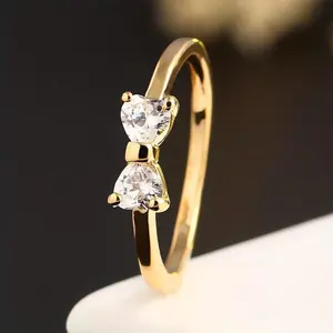 1pc Fashion Bowknot Inlaid Rhinestones Women's Ring Simple Style Heart-shaped Ring Jewelry Accessories, Engagement Ring, Commitment Ring