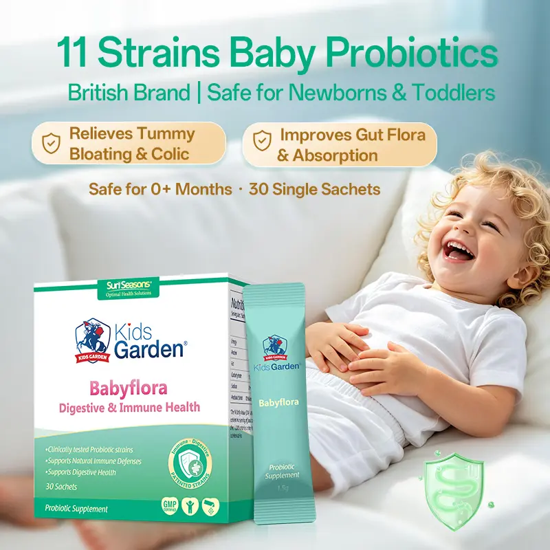 Kids Garden Babyflora Infant & Toddler Probiotics Powder, 100B CFU Daily Digestive & Immune Support, Relieves Gas, Constipation, Colic & Diarrhea, Non-GMO & Gluten-Free (30 Sachets)