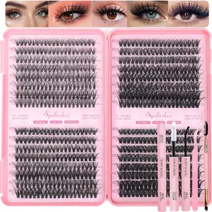 Lash Clusters Kit, 640 Pcs Eyelashes Clusters Extensions Kit 9-16mm Individual Lashes D Curl Fluffy Wispy False Eyelashes Thin Band with Bond Seal Tweezers Brush DIY