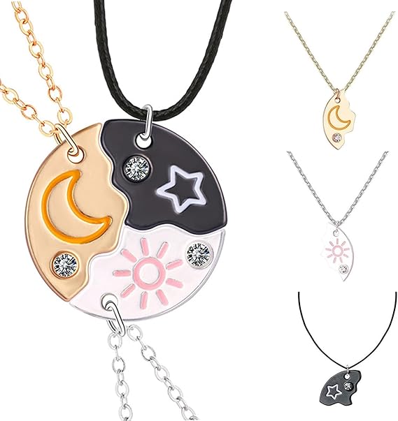 3PCS Magnetic Puzzle Star Moon Sun Pendant Necklace Set,3 Interchangeable Colorful Pendants,Y2K Cute Funny Friendship Gifts Gift for Girls Best Friend Birthday