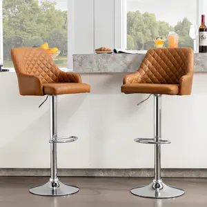 VECELO Bar Stools 2\4 Piece Set PU Leather Upholstered, Adjustable Swivel Bar Stool, Thick Upholstered Bar Stool with Backrest, Suitable for Kitchen Island, Black/White/Dark Gray/Brown