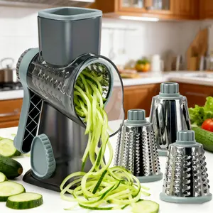Multi-functional hand-cranked vegetable slicer, drum slicing and shredding vegetable slicer, cheese slicing and shredding kitchen small tools, 3 replaceable blades