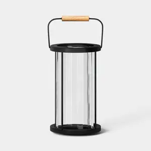 12.5"x8.2" Metal and Glass Outdoor Pillar Candle Holder Lantern Black - Threshold