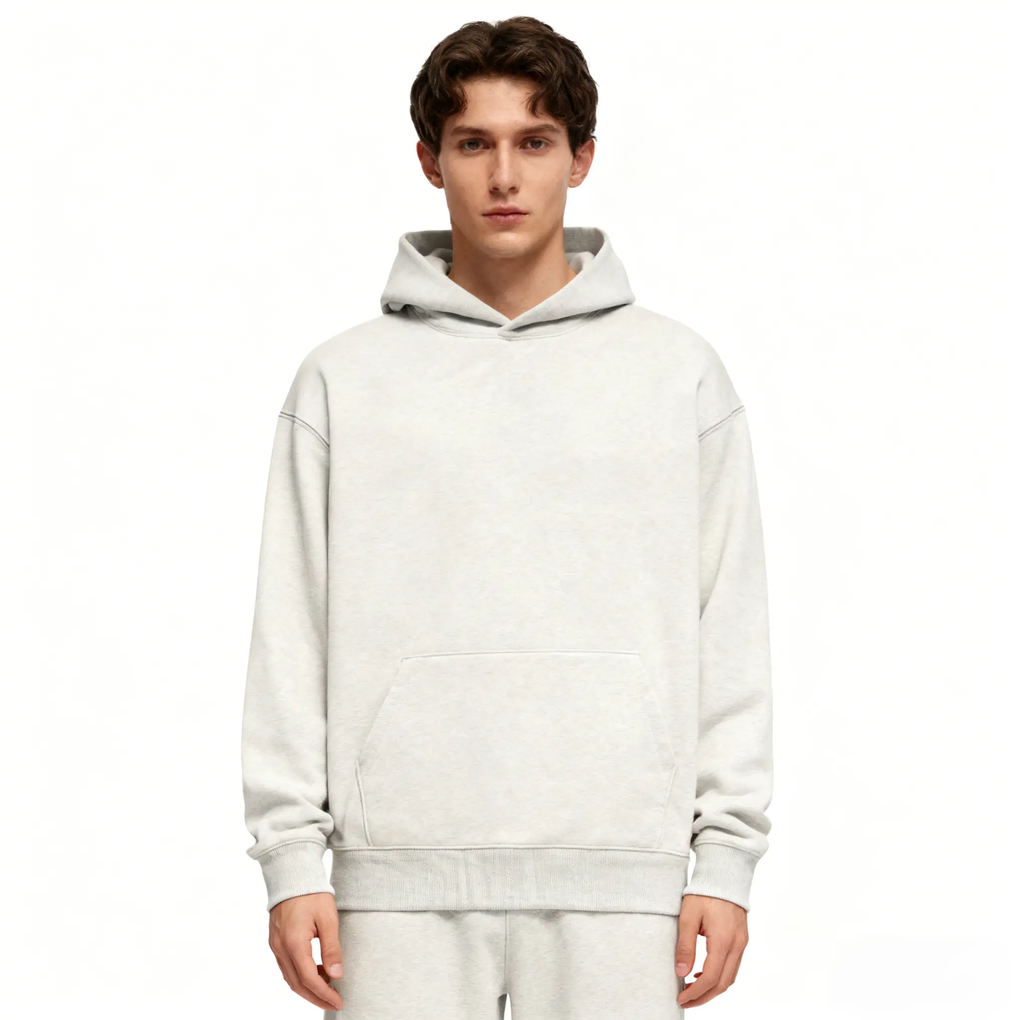 Men's Light Oatmeal Plain Pullover Hoodie-Sweatshirt, Soft, Long-Sleeve, Unisex, Everyday Wear, Versatile Minimalist Casual Gift Set Menswear Tops