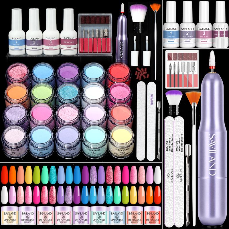 SAVILAND Dip Powder Nail Kit with Drill: 20 Color of Summer Dip Powder ...