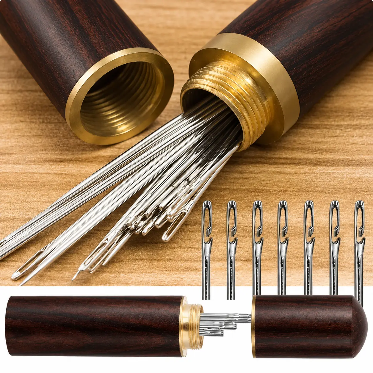 30pcs/set Multi-purpose Household Hand Sewing Needle with Wooden Needle Case, Self-threading Needle Set, Fabrics & Sewing Supplies