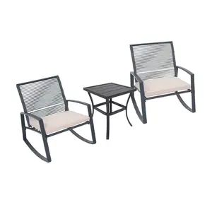 2-Person Outdoor Patio Bistro Metal Rocking Conversation Set with Table, Steel Frame Rocking Chairs and Side Table for Garden, Balcony, Backyard, Porch, Poolside, Relaxation Seating Furniture Set, Living Room Table for Sofa Side, Bedroom