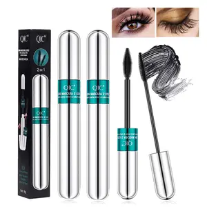 2-Pack Waterproof 2-in-1 Black Mascara, 5x Longer Volume & Length Eye Cosmetics, Long-Lasting Natural Liquid Eyelash Makeup for Bottom Lashes