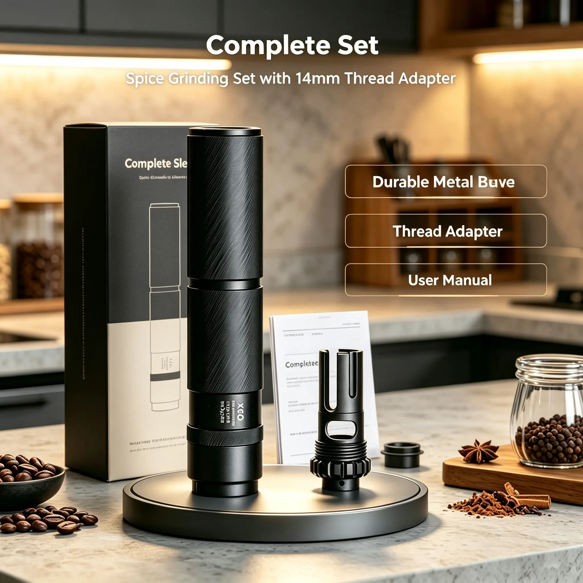 KSC Metal Silencing Complete Set Spice Grinding Set with 14mm Thread Adapter Durable Metal Buve Thread Adapter User Manual