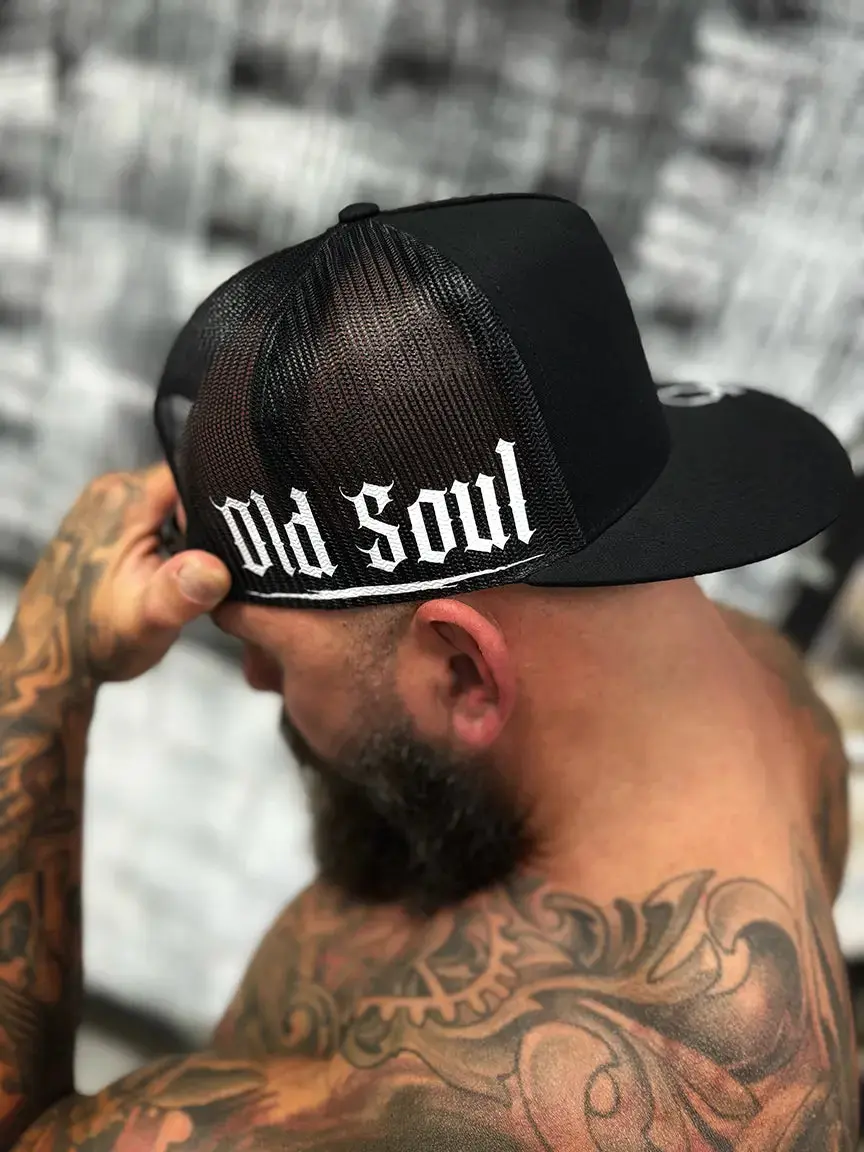Old Soul Side-Style Black Mesh-Back Baseball Cap, Casual Hat with Stretch, 1 Size Fits All, Hand Wash Only, Free 30 Days Return, Classic Baseball Cap