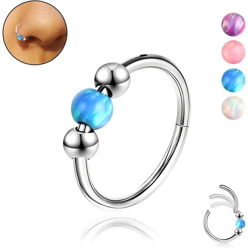 1 count 18G Opalite Nose Ring Hoop for Women 316L Surgical Steel Septum Ring, Nose , Helix, Rook, Conch, Tragus, Daith, and Cartilage Earring in / 8mm/10mm 1 count 18G Opalite Nose Ring Hoop for Women 316L Surgical Steel Septum Ring, Nose , Helix, Rook, Conch, Tragus, Daith, and Cartilage Earring in / 8mm/10mm