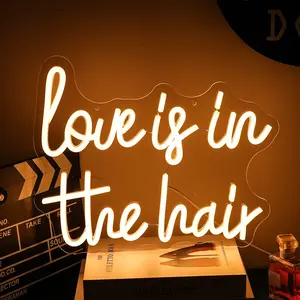 "Love is in the Hair" Neon Sign Letter Neon Light Hair LED Sign White LED Neon Light for Barbers Beauty Salon Store Decoration