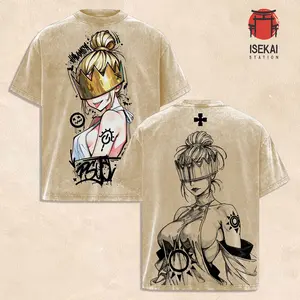 Haumea Fire Force Anime Double Printed Vintage Washed Tee Unisex Oversize Heavyweight Cotton T-shirt for Anime Fans and Lovers