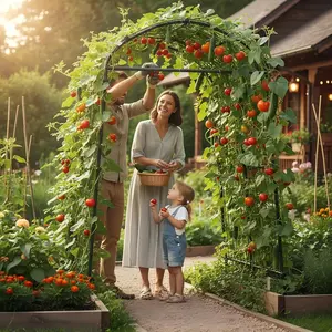Heavy Duty Metal Garden Arch Trellis, Sturdy Steel Climbing Plant Support with Bolts & Ground Stakes, Cucumber Vine Trellis for Raised Bed Vegetables Flowers Outdoor Garden