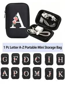 EVA Travel Electronics Organizer - Compact Cable Bag, Letter A-Z Pattern Printing Digital Accessory Storage Box, Charger & Earbud Storage Bag with Headphone Case Holder,  Mobile Organizer Bag, Wallet, USB Charger Headphone Organizer