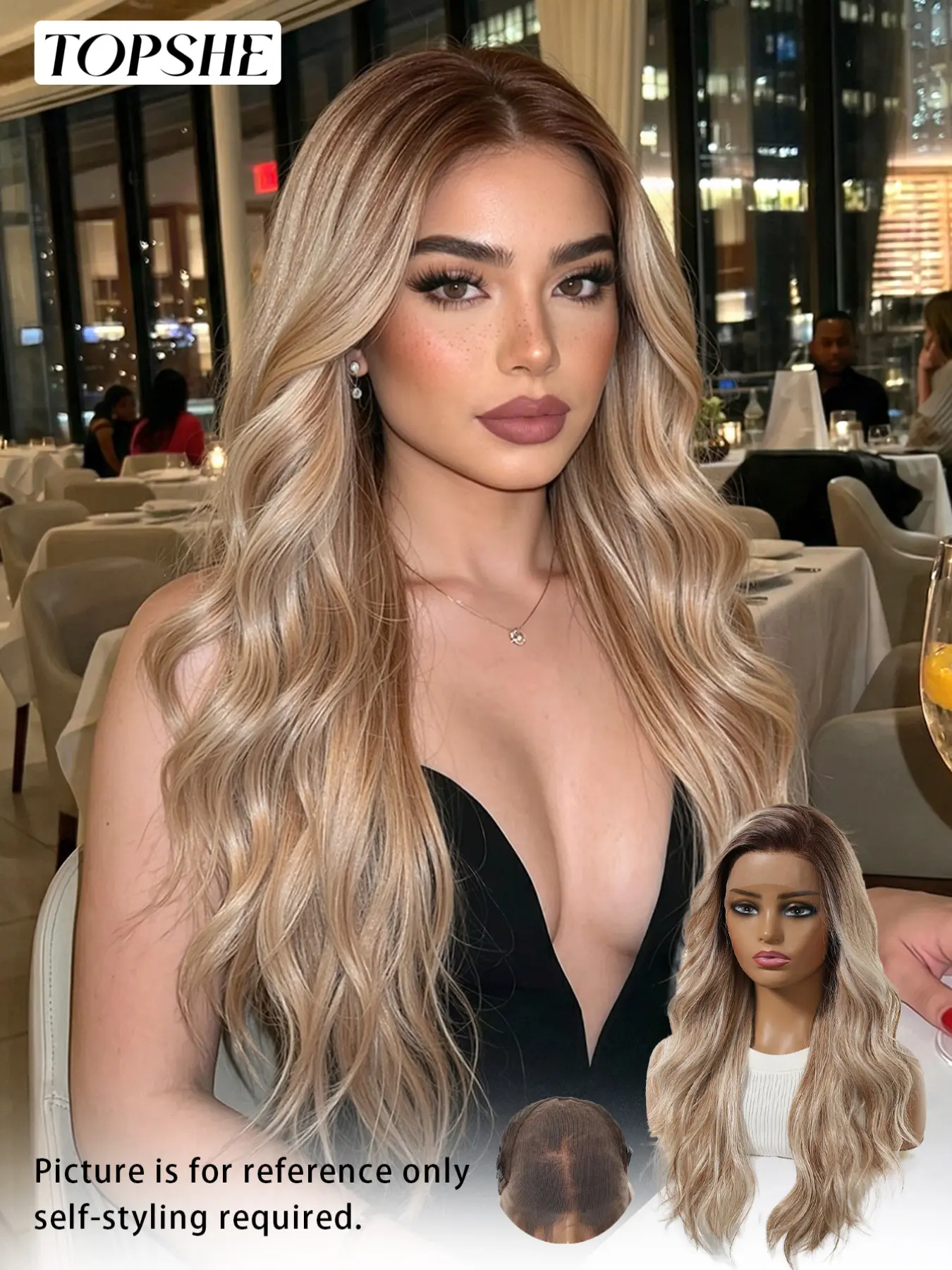 Topshe 13*6 Imported Silk Lace Wig Cap, Long Wavy Hair, Natural Volume, Breathable, Heat Resistant Wigs, Hairstyle Wigs, Fashionable Women's Wig, Natural Looking Wig, Natural Wave Wig, Water Wavy Wig