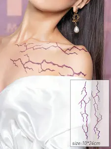 Purple Simulation Blood Vessels, Lightning Patterns, Fake Tattoo Stickers, Daily Party And Holiday Outfits, Large Flower Arms, Chest, Abdomen, Back, Body, Temporary Tattoo Stickers