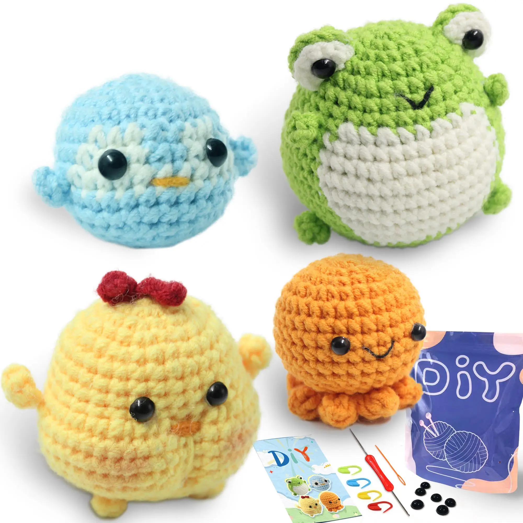 4PCS Crochet Kit for Beginners Animal Crochet Starter Kits,DIY Crochet Kit For Beginners,Crocheting Knitting Kit with Step-by-Step Video Tutorials for