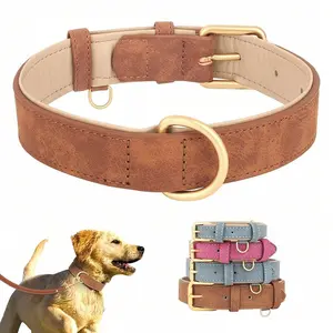 Adjustable PU Soft & Comfortable Dog Collar in Mocha Brown Plain Pattern for Dogs Batteries Not Included