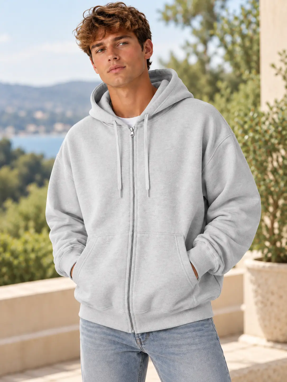 Unisex Full-Zip Fleece Hoodie, Lightweight with Pockets, Y2K Fall Winter Layering Travel Jacket