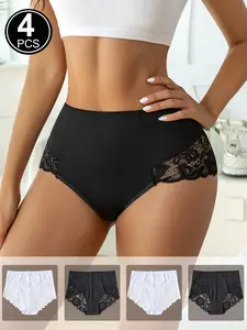 Women's High-Waisted Seamless Contrast Lace Patchwork Elegant Lingerie Underwear Set, S-Xxl Sizes, Slim Fit Design, All Season Comfort