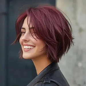 Fashion New Women'S Pixie Cut Human Hair Wig - Short Bob 13x4 Lace Front, 150% Density Straight Hair with 99J Human Hair, No Glue Needed, Basic Layered Style for Casual & Formal Events, Short Hair Wig, Formal Hairpiece, Elegant Hairpiece