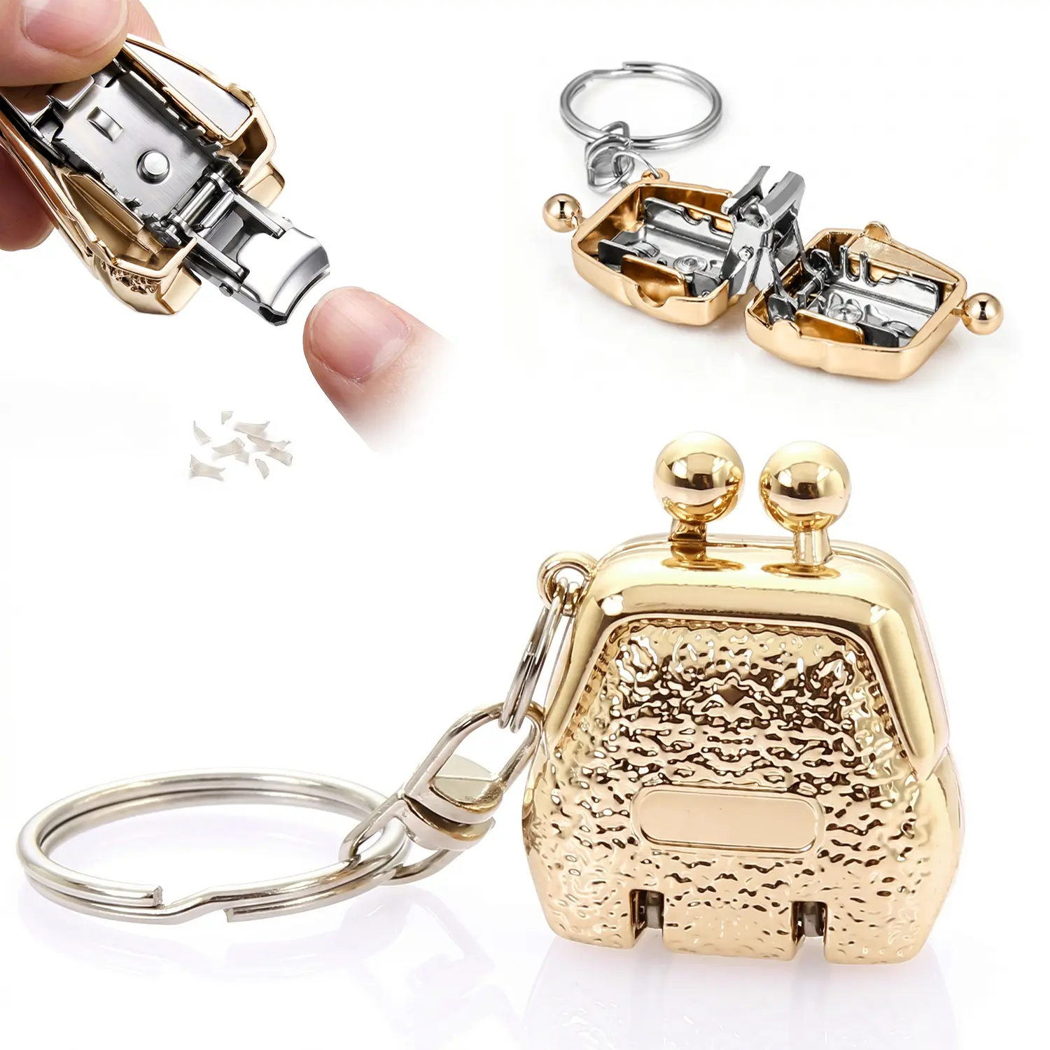 Portable Folding Mini Nail Clippers,Cute Bag-Shaped Folding Nail Clippers,All Metal Compact Small Nail clip with Wallet Shaped,Nail Clippers Keychain Accessories for Travel,Keychain Nail Clipper