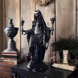 Gothic Hecate Statue, Dark Goddess Holding Torch, No Power Needed, Halloween Decoration, Mystical Altar, Resin Sculpture Home Decor