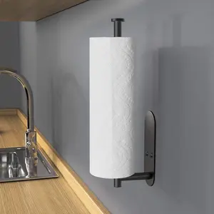 Black/Silver Stainless Steel Paper Towel Holder - Wall Mount, Rust-Proof for Kitchen & Bathroom