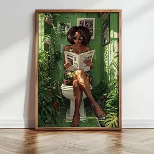 African American Wall Art – Black Woman Printable Art, Maximalist Bathroom or Room Decor, Unframed, 5 size, 8x12 to 27x40 inch