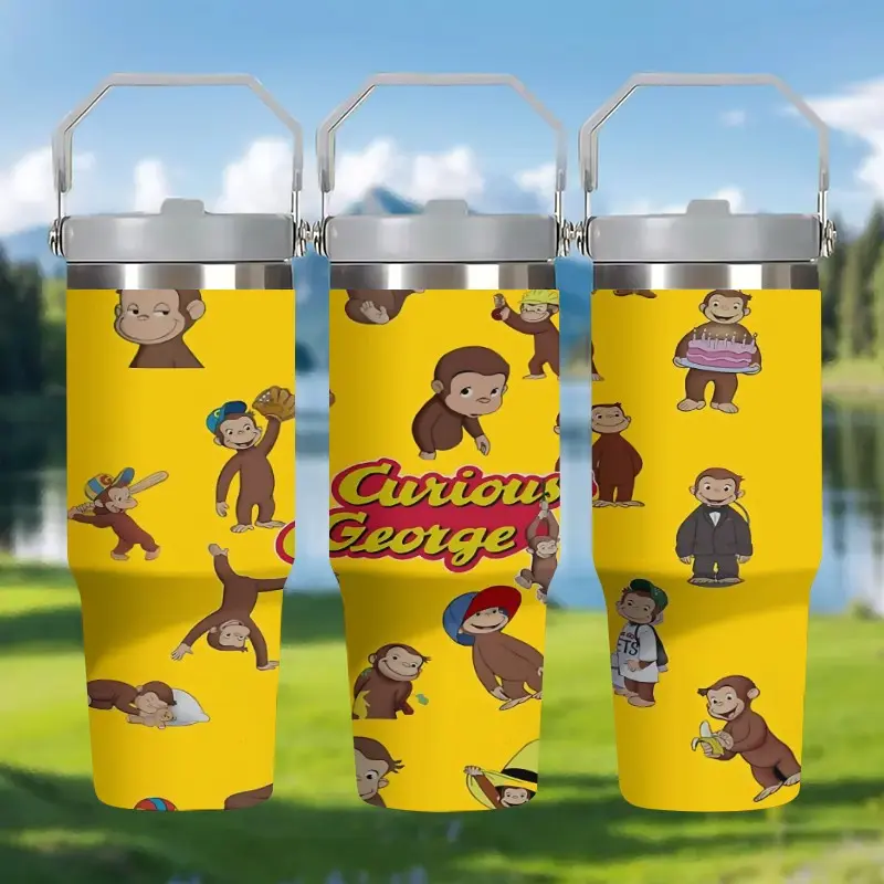 1pc Curious Monkey George full-pattern stainless steel insulated water ...