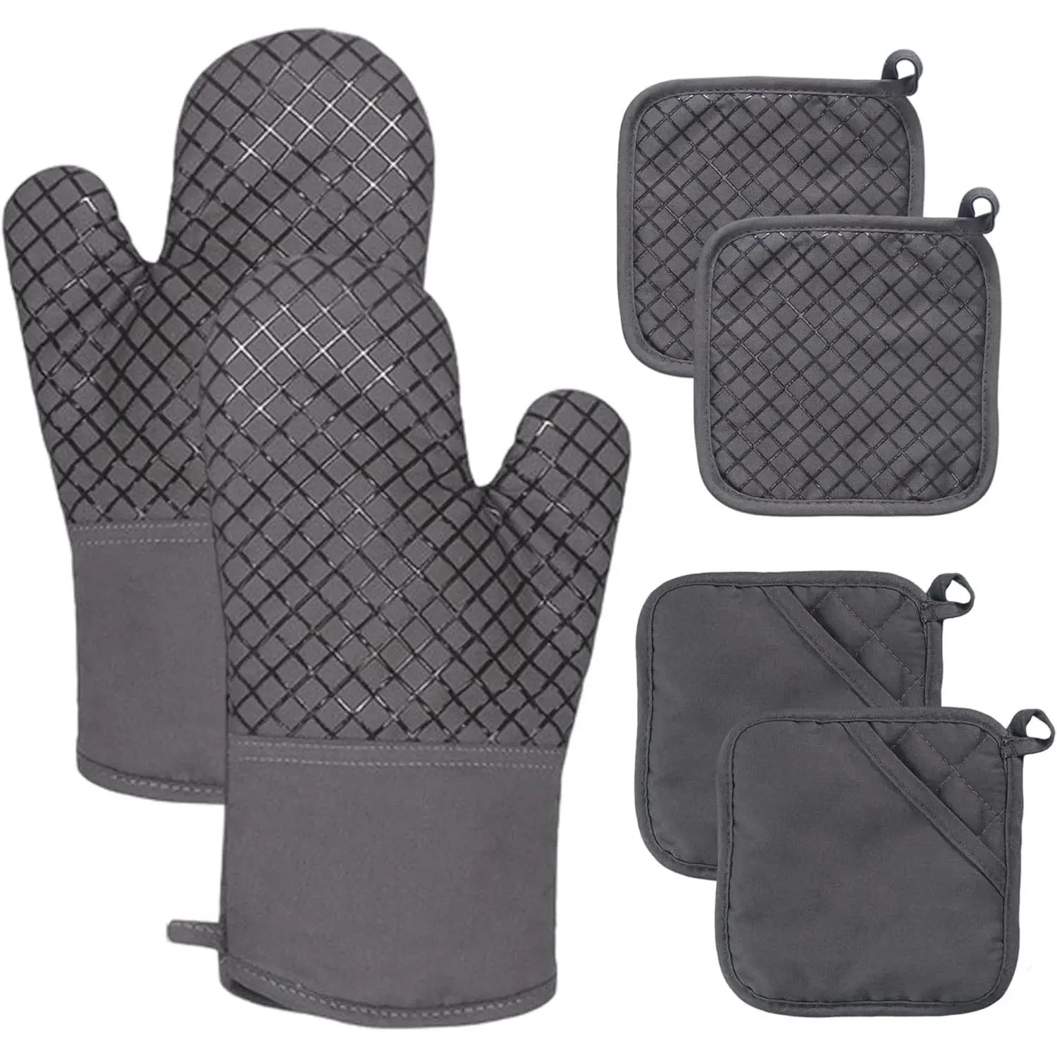Grey Lattice Silicone Oven Mitts and Pot Holders, 4-Piece Kitchenware Set with Excellent Hand Protection, Durable & 500°F Heat Resistant