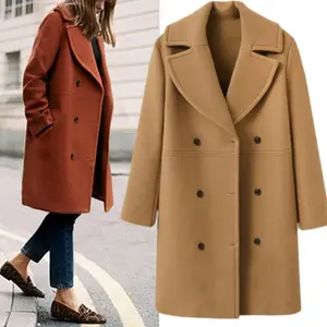 Autumn Winter Plus Size Women's Double-Breasted Mid-Length Wool Trench Coat Jacket for Cold Weather Tops Womenswear kimono women puffer pullover lightweight sweater shirt Oversized Sherpa Hoodie open front vacation clothing everyday fashion bow print