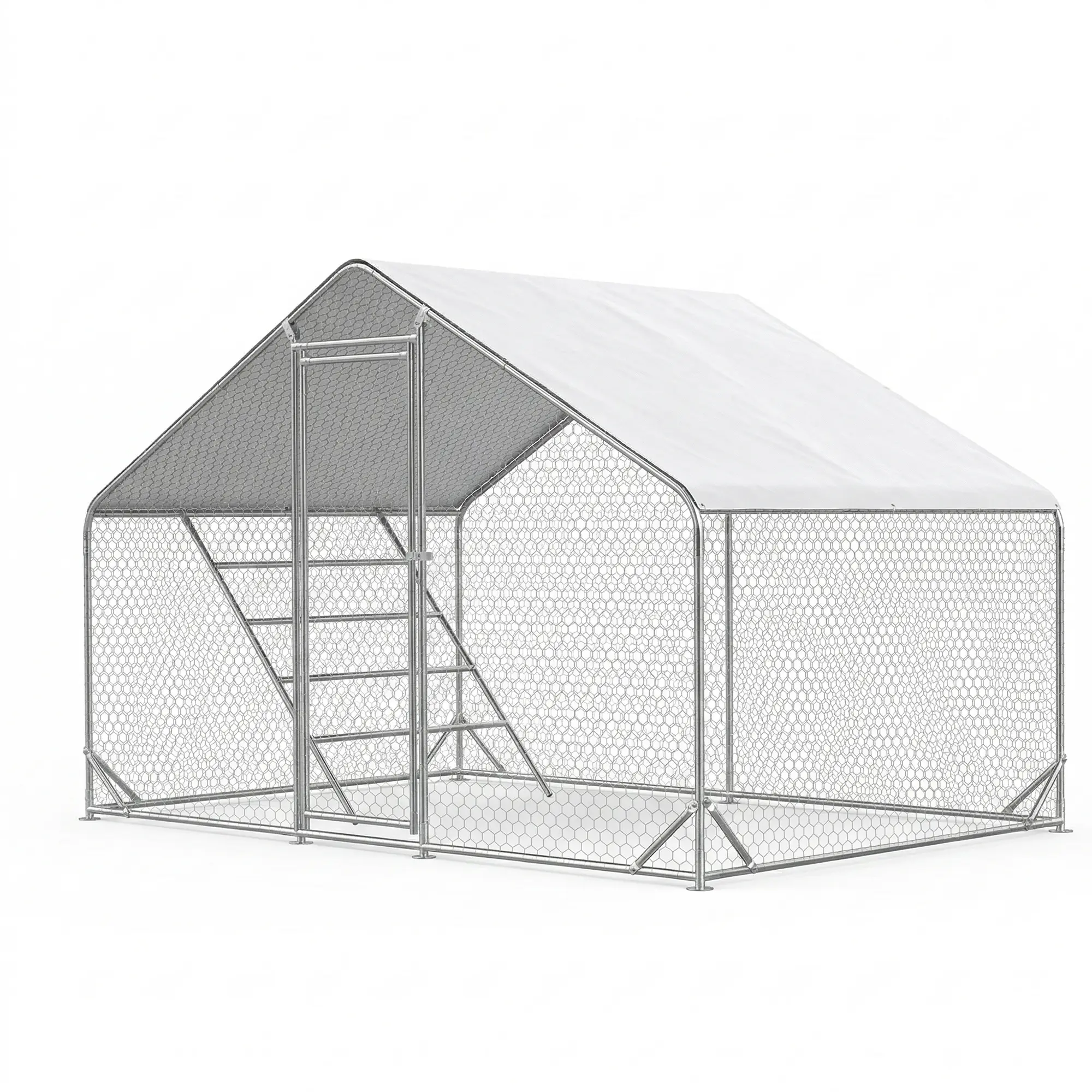 CHIKENCOOP Large Steel Walk-in Poultry Cage, 9.8x6.5x6.5ft Lockable Door Chicken Coop, Water-Resistant Cover, Outdoor Farm Animal Enclosure, Fits 6–10 Birds, Lockable Steel Door