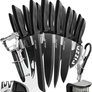 Home Hero High Carbon Stainless Steel Knife Block Set with Ergonomic Handles  Kitchen Knife Set with Sharpener - (20 Pcs - Black)