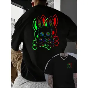 New Summer Men's Casual Short-sleeve T-shirt with Front and Back Prints, Made of Knitted Fabric for A Cool and Comfortable Feel. Features A Rabbit and Skull Pattern Print, Ideal for Outdoor Activities As A Printed Summer Short-sleeve T-shirt Top