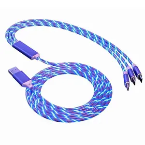3 in 1 Glowing LED Light 3A Fast Charging Cable 4FT/1.2M Micro USB Type C Cable For iPhone Samsung Xiaomi Redmi Phone Charger USB Cable