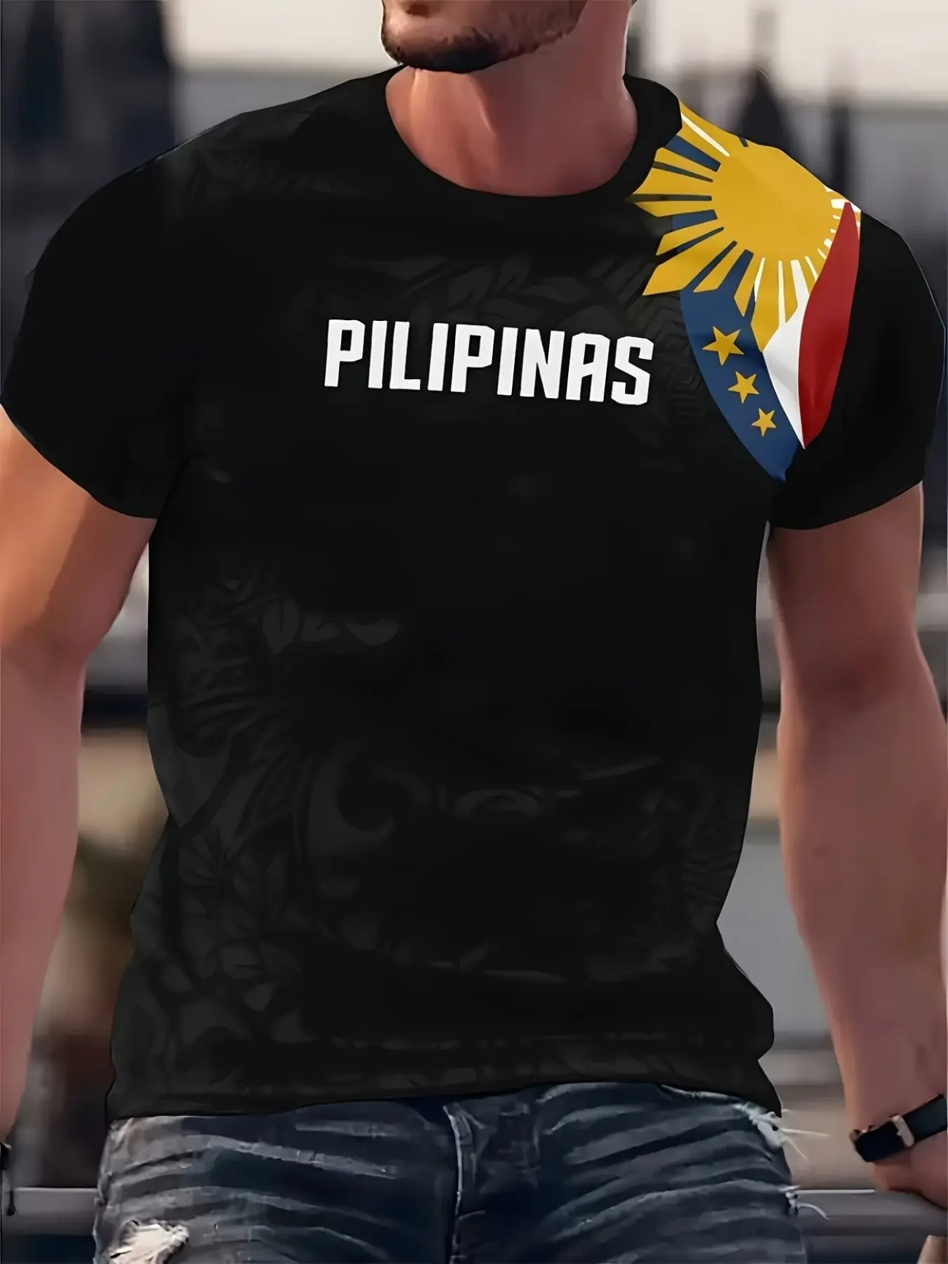 Men's Philippines Theme T-Shirt, Flag and Map Print, Tagalog Text, Lightweight Fitted Short Sleeve Round Neck, Casual Wear, Streetwear, Independence Day Event
