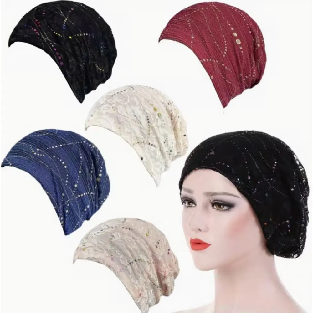 Women's Slouchy Beanie Hats, 5-Pack Floral Lace Knit Turbans, Lightweight Sun-Resistant Headwear with Breathable Stretch Fit, Dinner
