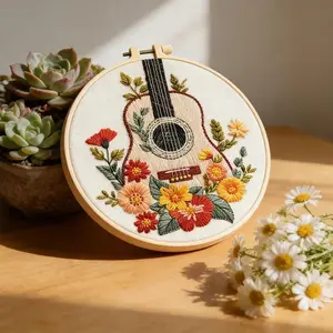 DIY Embroidery Kit Guitar Printed Canvas Cross Stitch Kits Flower Starter Kit For Beginners Stamped Pattern Home Decoration Gift
