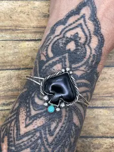 Lexi-Black Onyx and Turquoise Spade Cuff