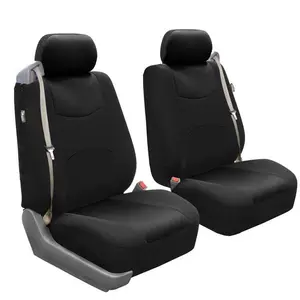 Flat Cloth All-Purpose Built-In Seatbelt Seat Covers - Front Set Black, Car Seat Protectors, Polyester