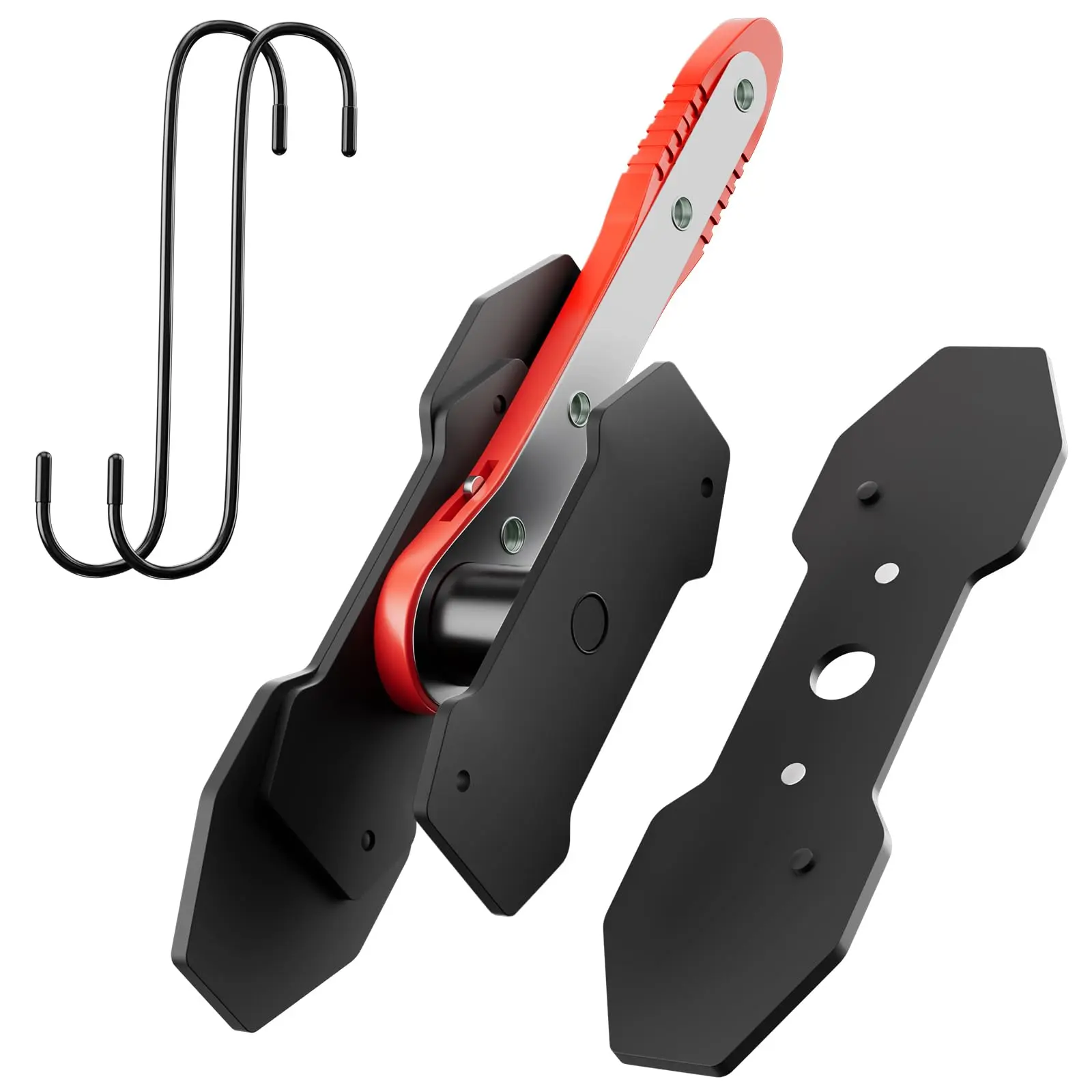 MAYESAR Brake Caliper Compression Tool, Caliper Piston Compressor Tool With Additional 2 pcs Large Steel Plate and 2 Hooks, 360°Adjustable Brake Caliper Tool for Single Twin Quad Piston Calipers (Red)