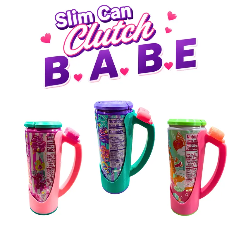 12oz Slim Can Clutch - B.A.B.E. (Big Accent Bow Edition), 3D Printed, Matching Beverage Can Cover, Optional Can Tab Opener, Lightweight, BPA Free, Hand Wash, Girly Look Bow Accents Drinkware Accessory for Girls