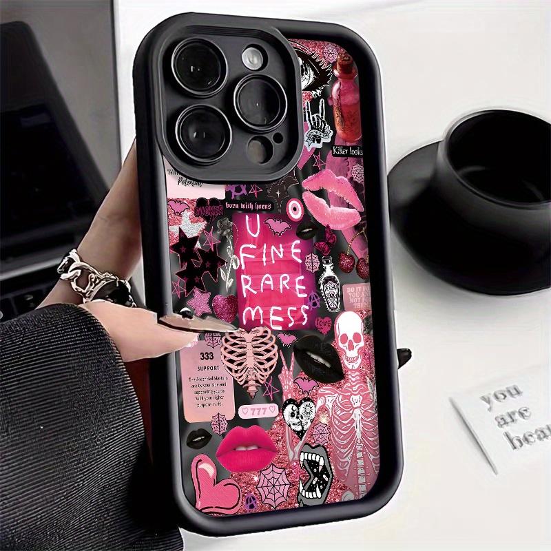 Phone Case Featuring a Collage Pattern of European And American Skulls, Lip Prints, And Eyes,  Made from Durable TPU for Protect,Compatible with Various for iphone Models Including  17 16 15 14 13 12 11 PRO MAX PLUS,AIR Mini SE and iPhone XS MAX,