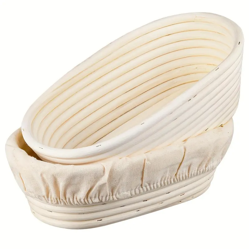 1 Oval Bread Proofing Basket with Cloth Liner Handmade Sourdough Fermentation Bowl for Baking Tools Halloween Christmas Party Essentials