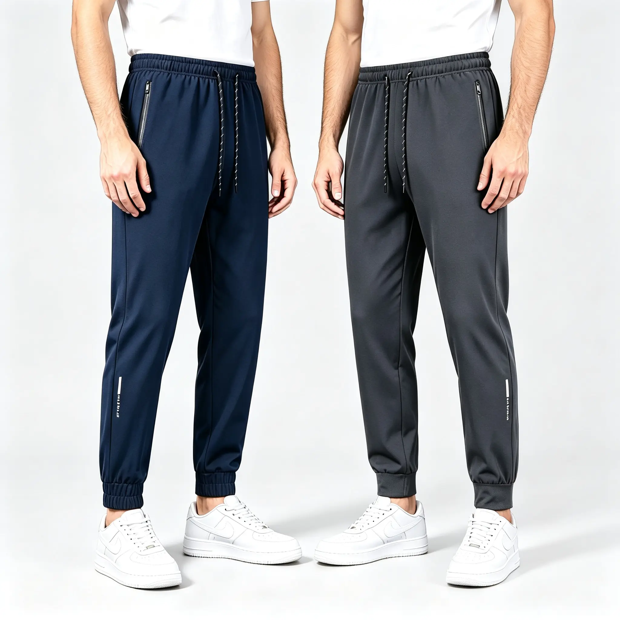 Men's 2-Pack Tapered Workout Joggers, Lightweight Quick-Dry Polyester Pants with Zip Pockets for Running & Gym
